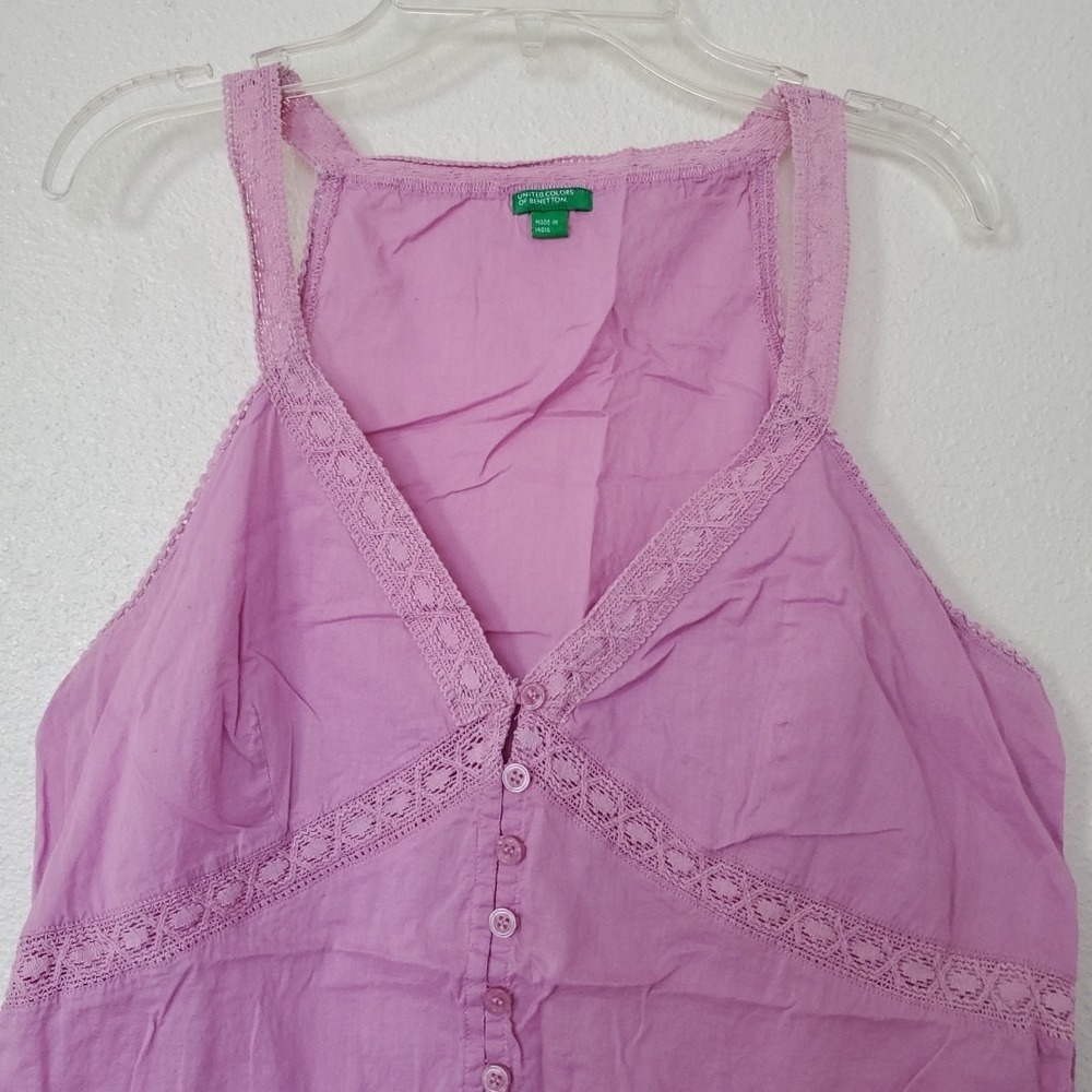 United Colors of Benetton Purple Crochet Lace Trim Button Front Tank Top Size M - Picture 2 of 16